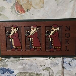 HEART to HEART '79 Laser Woodcut Trio Santa NOEL Wall Plaque|11-1/2”x5-1/2”